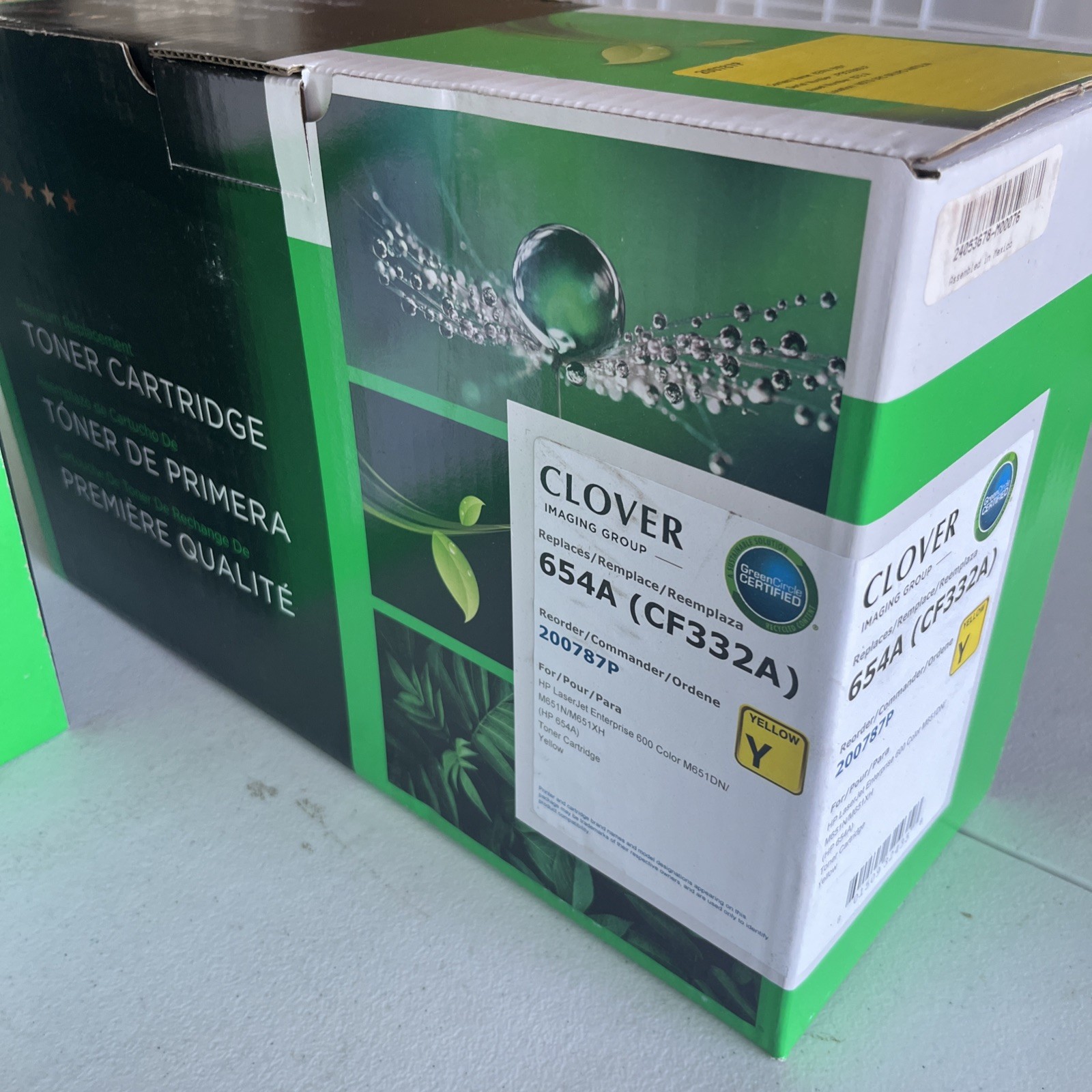 New In Box Clover Yellow 654A CF332A Ink Cartridge 200787P