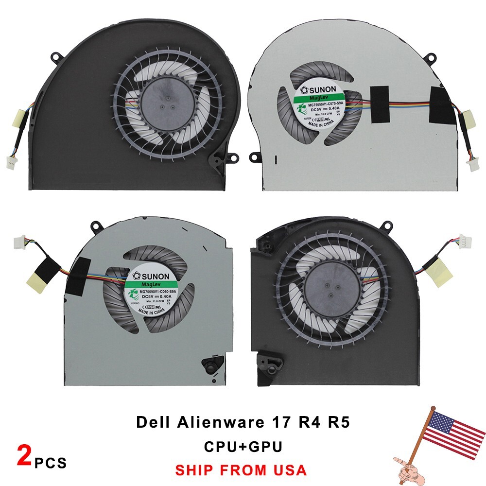 NEW CPU+GPU Cooling Fan for Dell Alienware 17 R4 R5 P31E ALW17C Laptop 2Pcs Fans