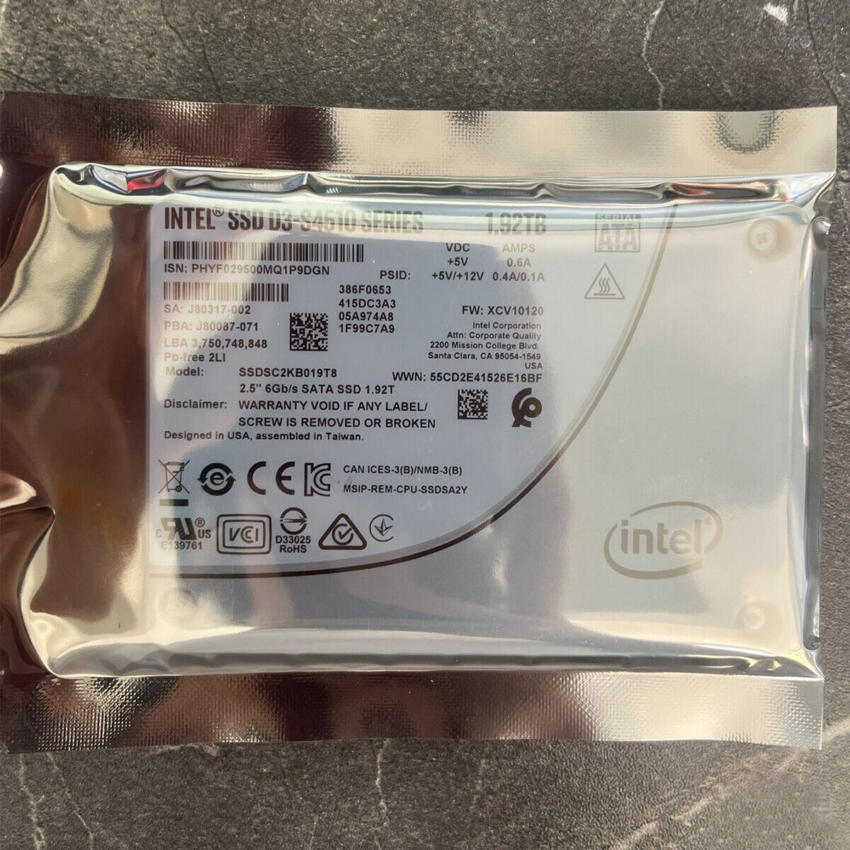Intel S4510 1.92TB SATA 6Gb/s 2.5" Internal SSD SSDSC2KB019T8P