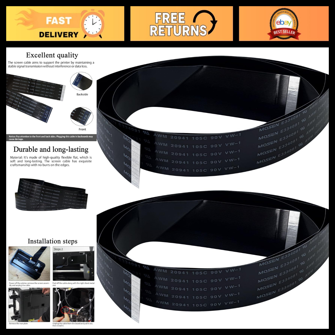 2PK Touch Screen Cable for Flashforge Adventurer 5M/5M Pro/AD5X - High Quality R