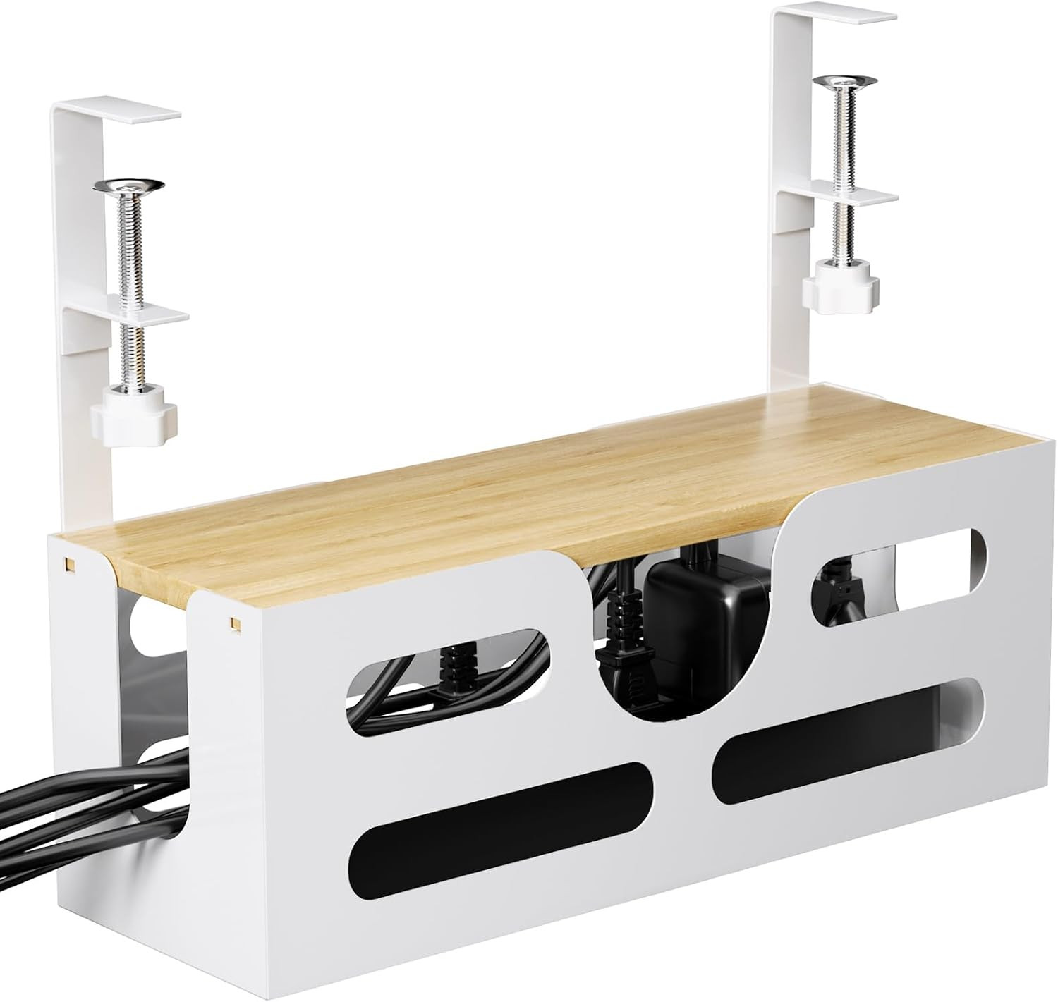 Under Desk Cable Management Box with Lid, Large Cable Management Tray, Cord Orga