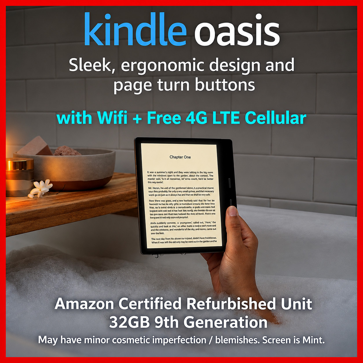 Kindle Oasis Waterproof eReader 7” WiFi + Free 4G LTE CELLULAR DATA 32GB Tablet