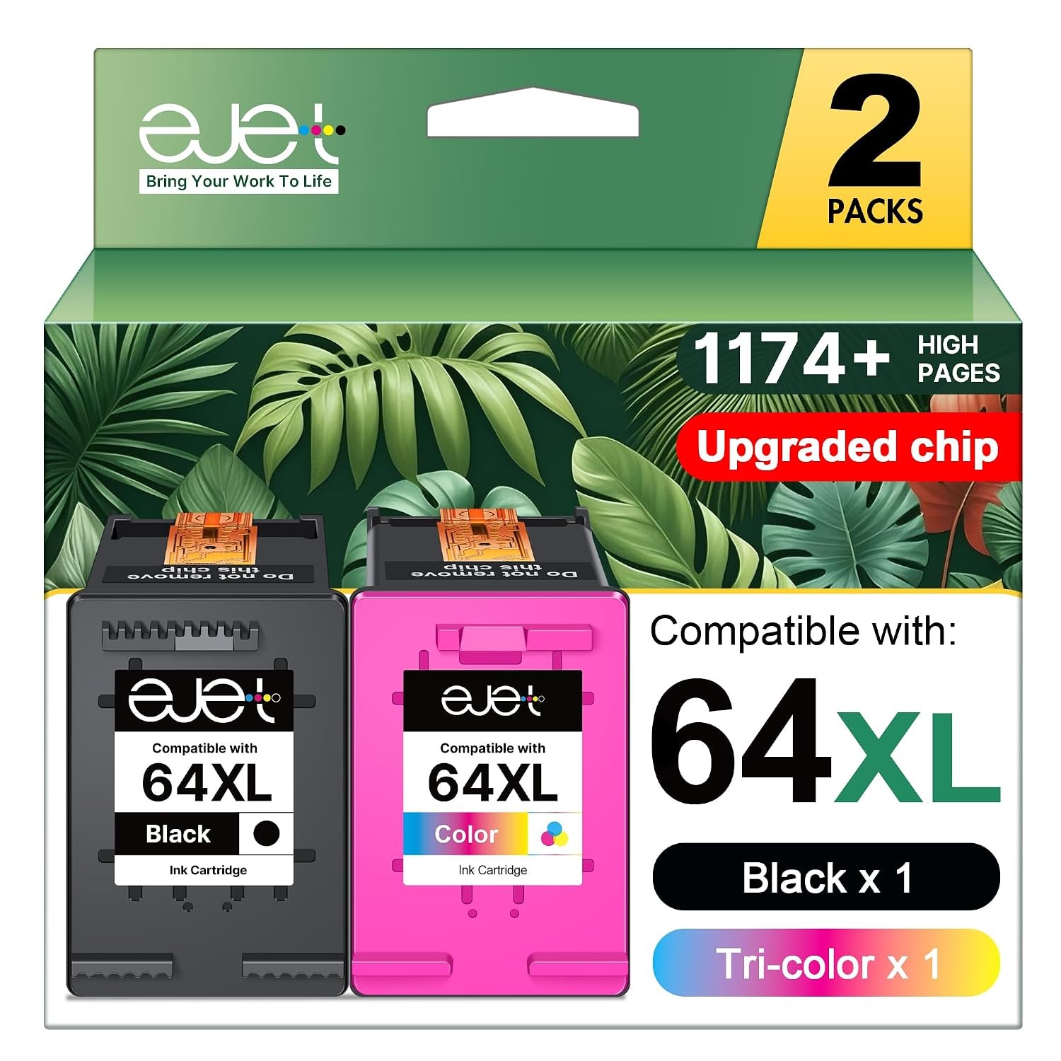 HP 64XL Tri Color High Yield Ink Cartridge Black and Tri Color Ink for HP 64 XL