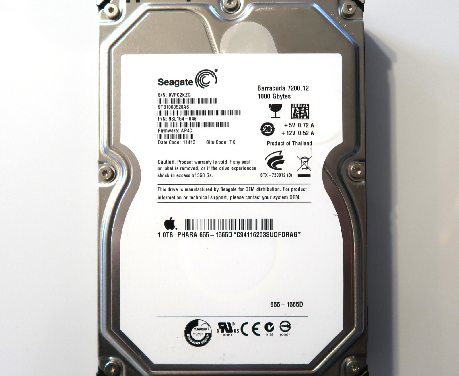 Seagate ST31000528AS PN: 9SL154-046 AP4C (9VPC) TK Thailand 1TB 3.5" Sata 2011