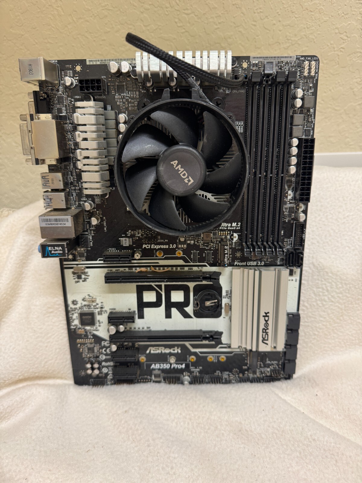 ASROCK AB350 PRO4 SOCKET AM4 MOTHERBOARD (MBG23) WITH CPU - PARTS/REPAIR