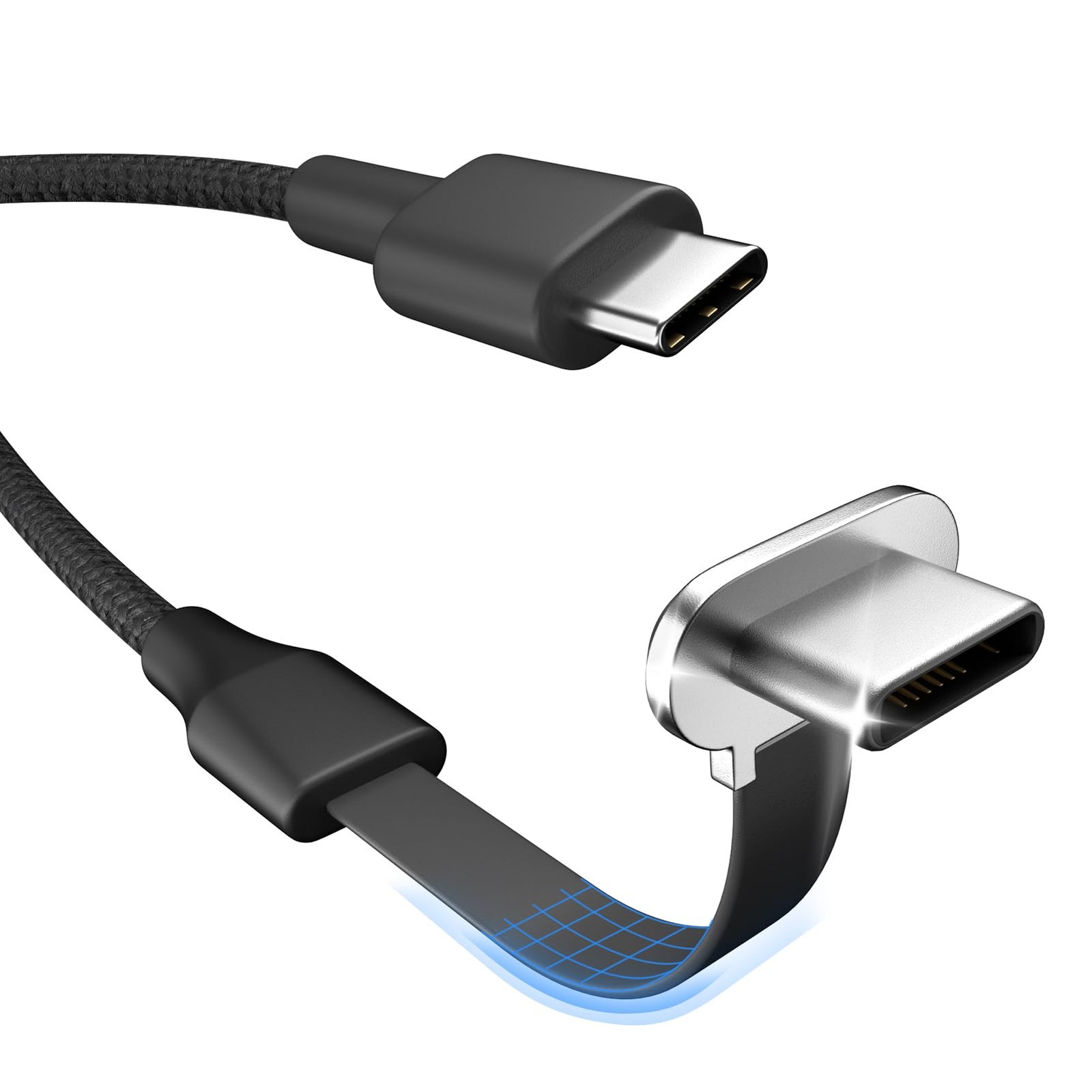 USB C Charger Cable 60W 6ft Type C Flat Charging Cord 90-Degree Black 1 Pcs
