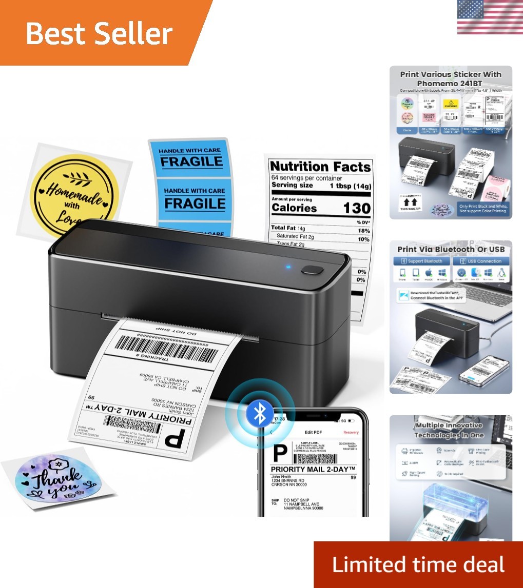 Portable Bluetooth Shipping Label Printer with 20 Labels for Effortless Printing
