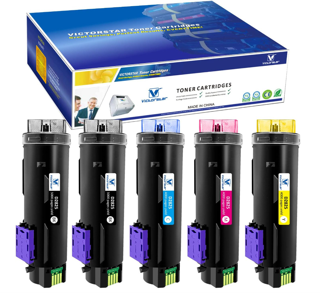 VICTORSTAR 5 Packs Compatible Toner Cartridge S2825 H625 H825 (2BK + C + Y + M )
