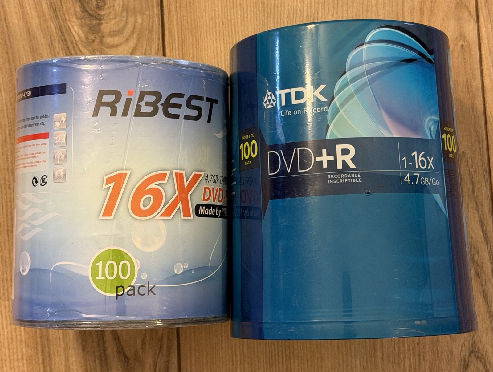 Lot Of 2 TDK DVD+R 100 Pack 4.7GB 16X & RiBEST 16x DVD-R 100 Pack Brand New