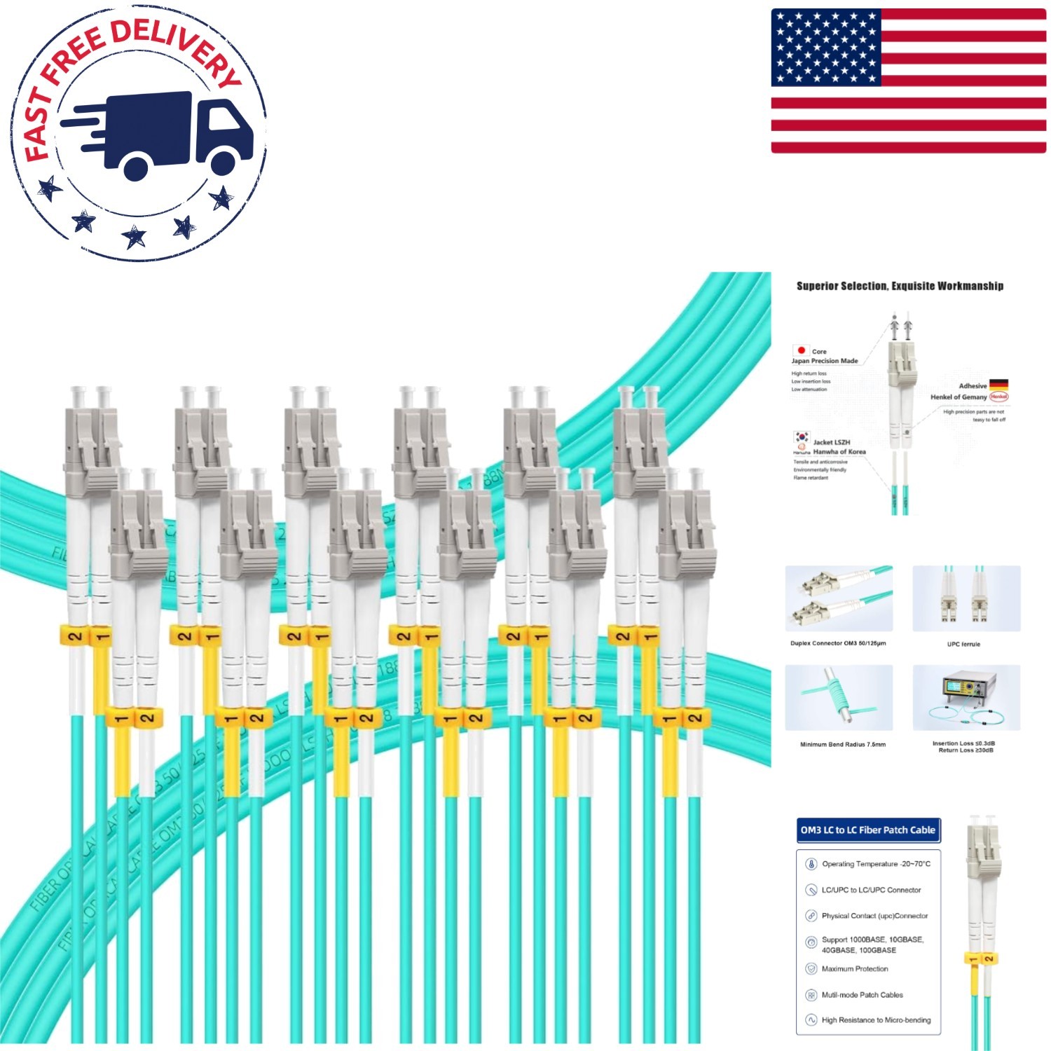 Flexible 3ft LC to LC OM3 Multimode Fiber Patch Cable - Fully Pre-Tested