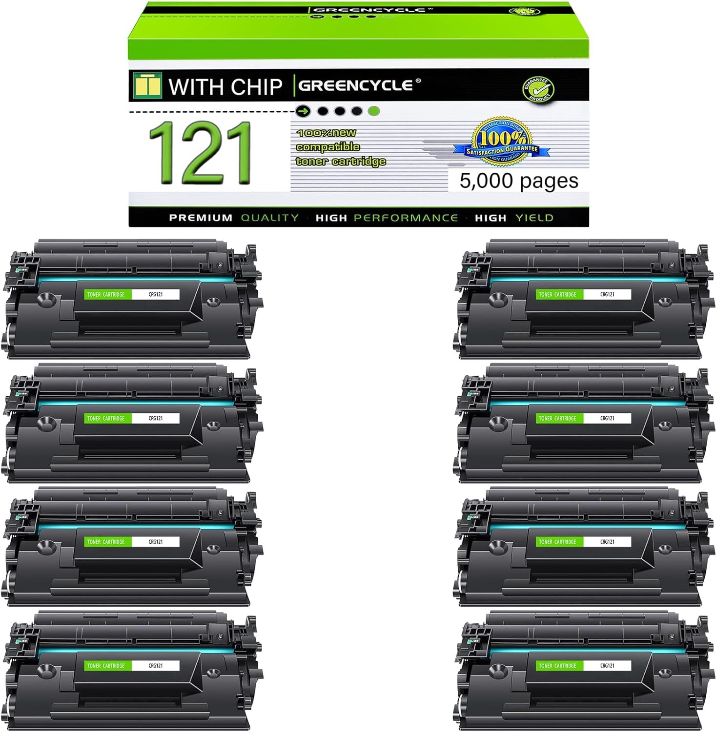 8PK Greencycle 121 Black For Canon ImageClass D1650 D1620 Compatible Toner