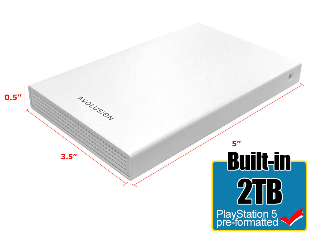 Avolusion HD250U3-WH 2TB USB 3.0 Portable External Gaming PS5 Hard Drive 