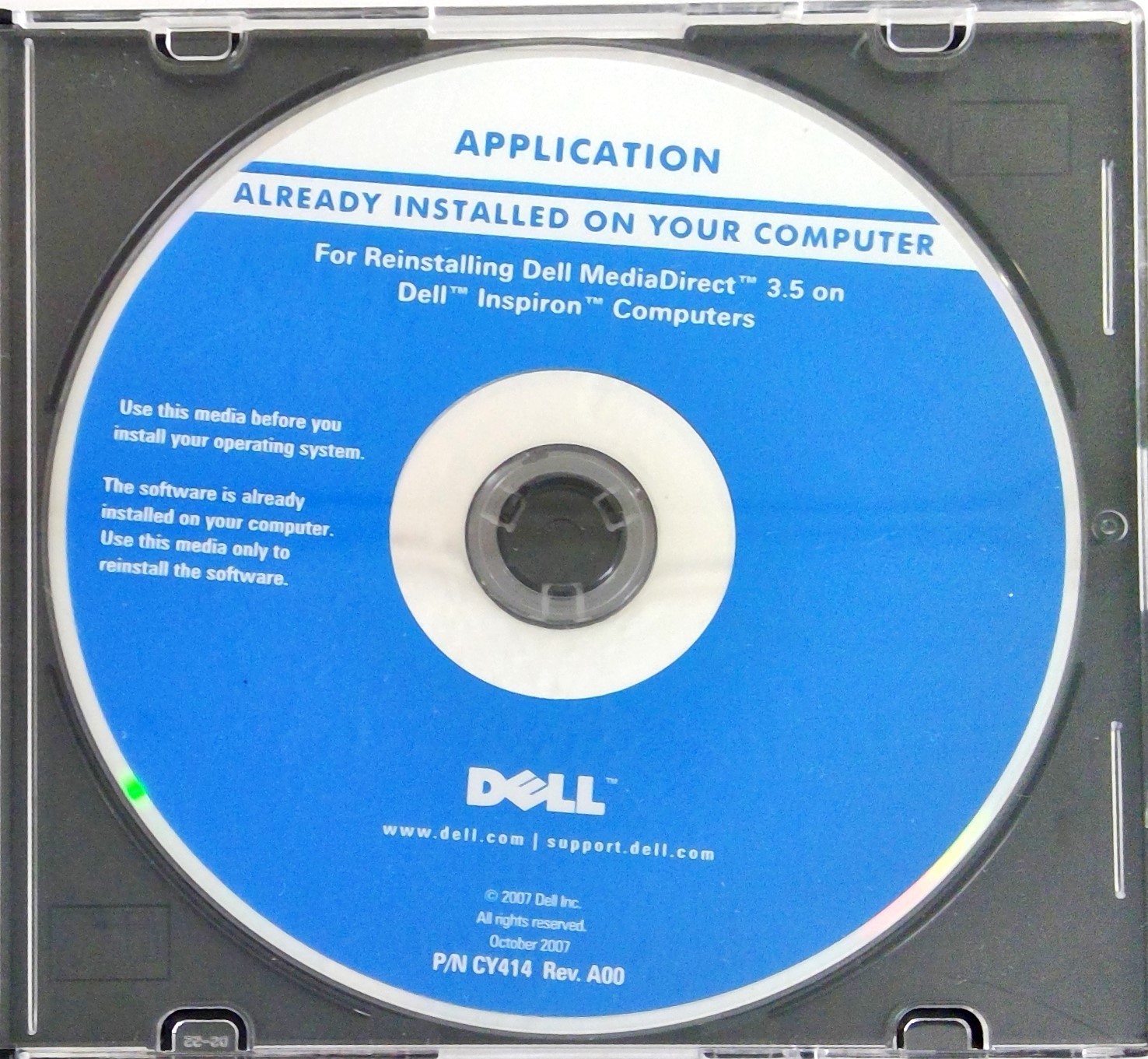 Application DELL CD, REINSTALL MEDIADIRECT 3.5, INSPIRON LIKENEW 