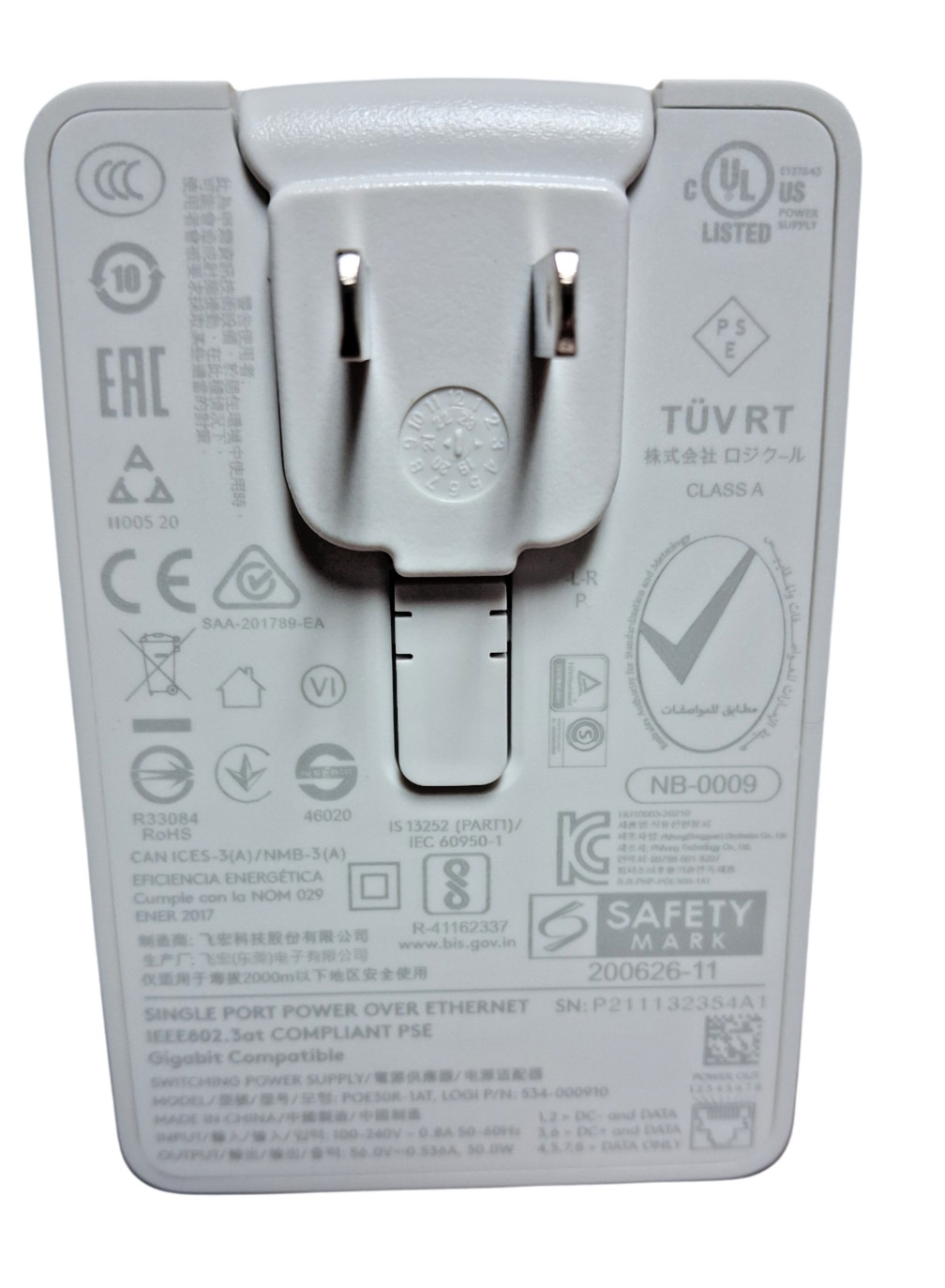 Logitech 534-000910 30W Gigabit PoE Injector IEEE 802.3at POE30R-1AT Plug Choice