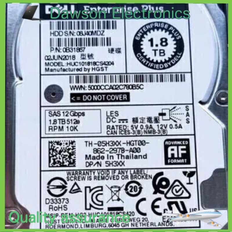 Open Box 5H3XX DELL Enterprise Plus 2.5in HDD 05H3XX 1.8TB 10K SAS 12Gbps W/Tray