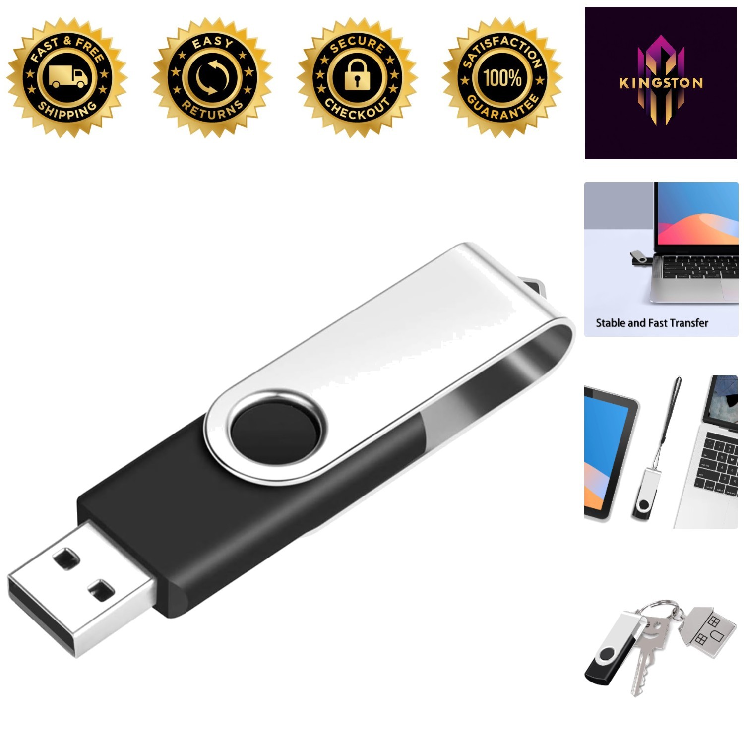 1GB USB 2.0 Flash Drive - Durable Swivel Metal Stick for All Devices