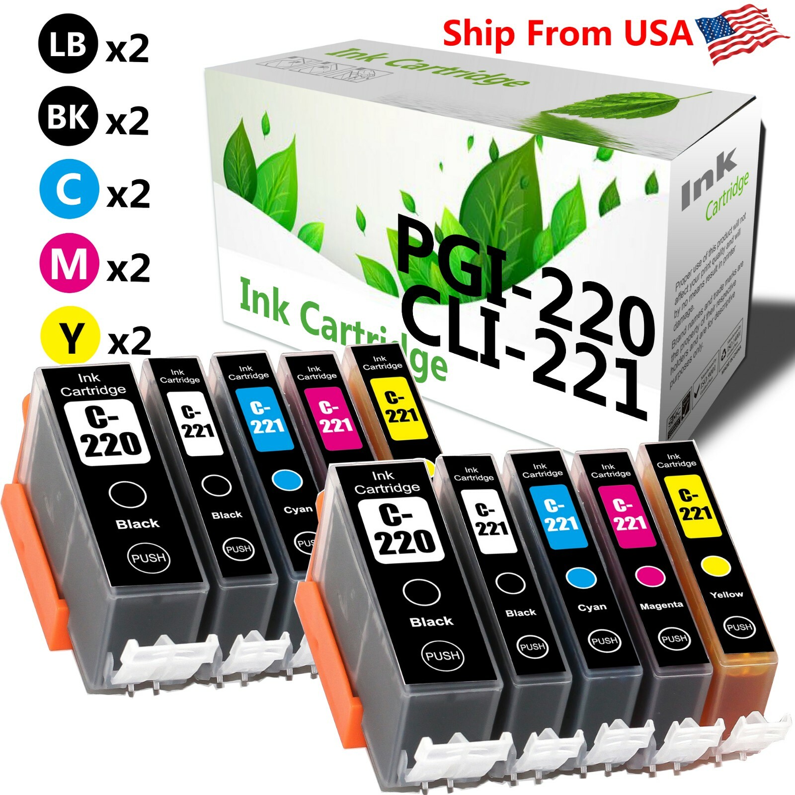 10 PK PGI-220 CLI-221 Ink Cartridge for PIXMA MP980 MP990 IP3600 IP4600