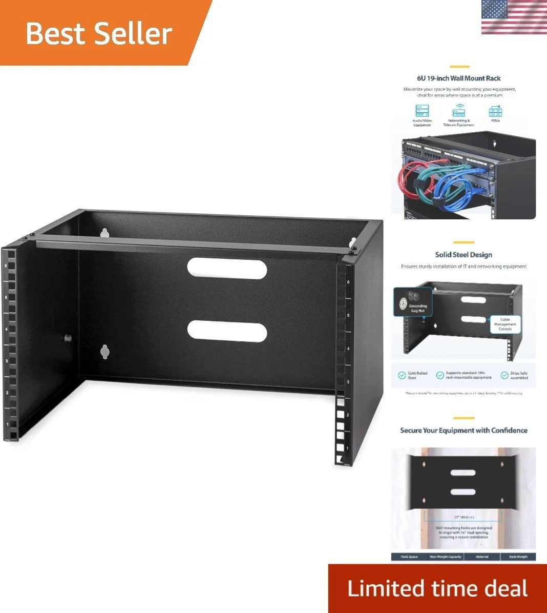 Sturdy 6U Wall Mount Network Rack - 44lbs Capacity, Easy Installation Included