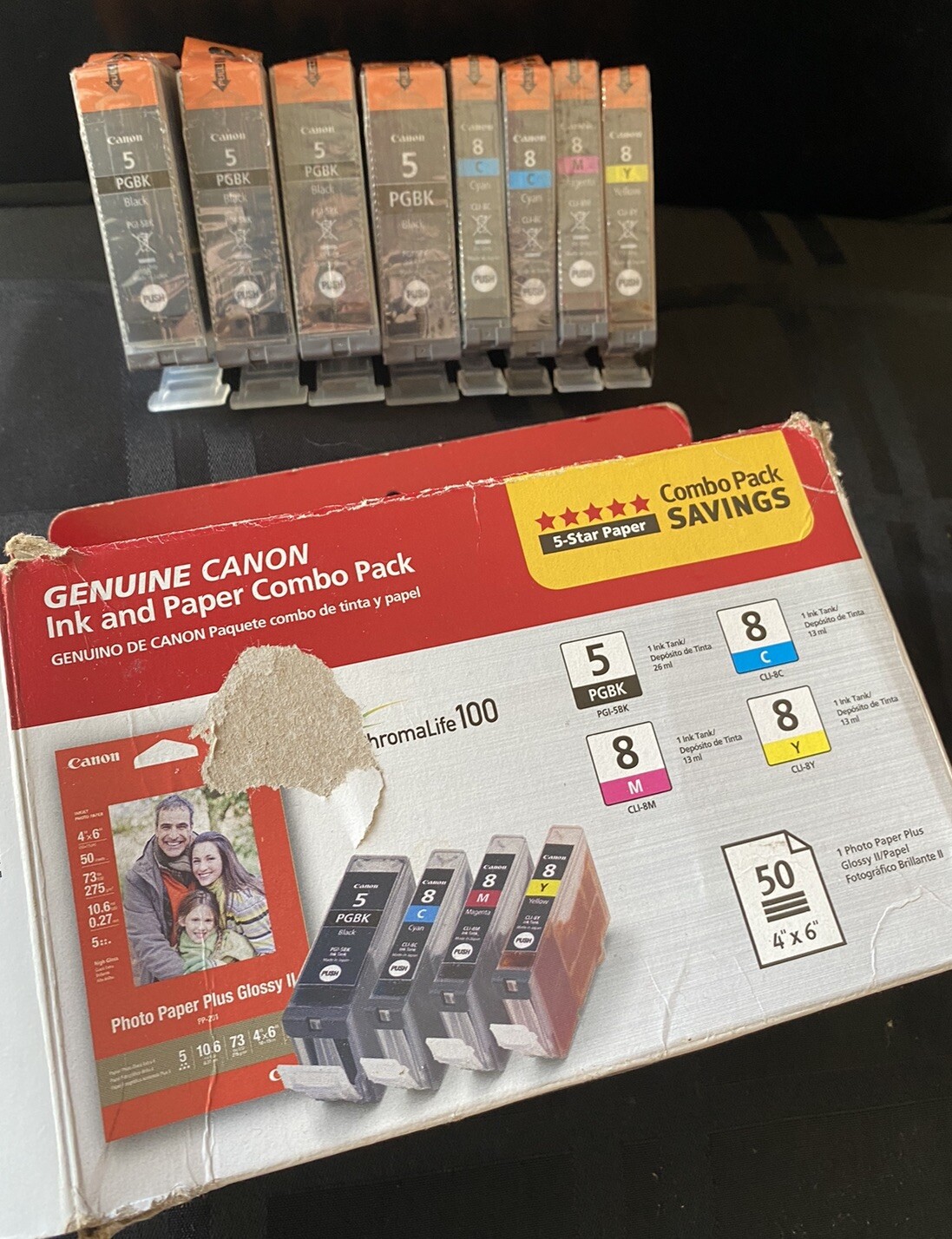 From Canon Combo Pack PGBK 5 Black + Color Plus Extra BLACK Ink Cartridges LOT