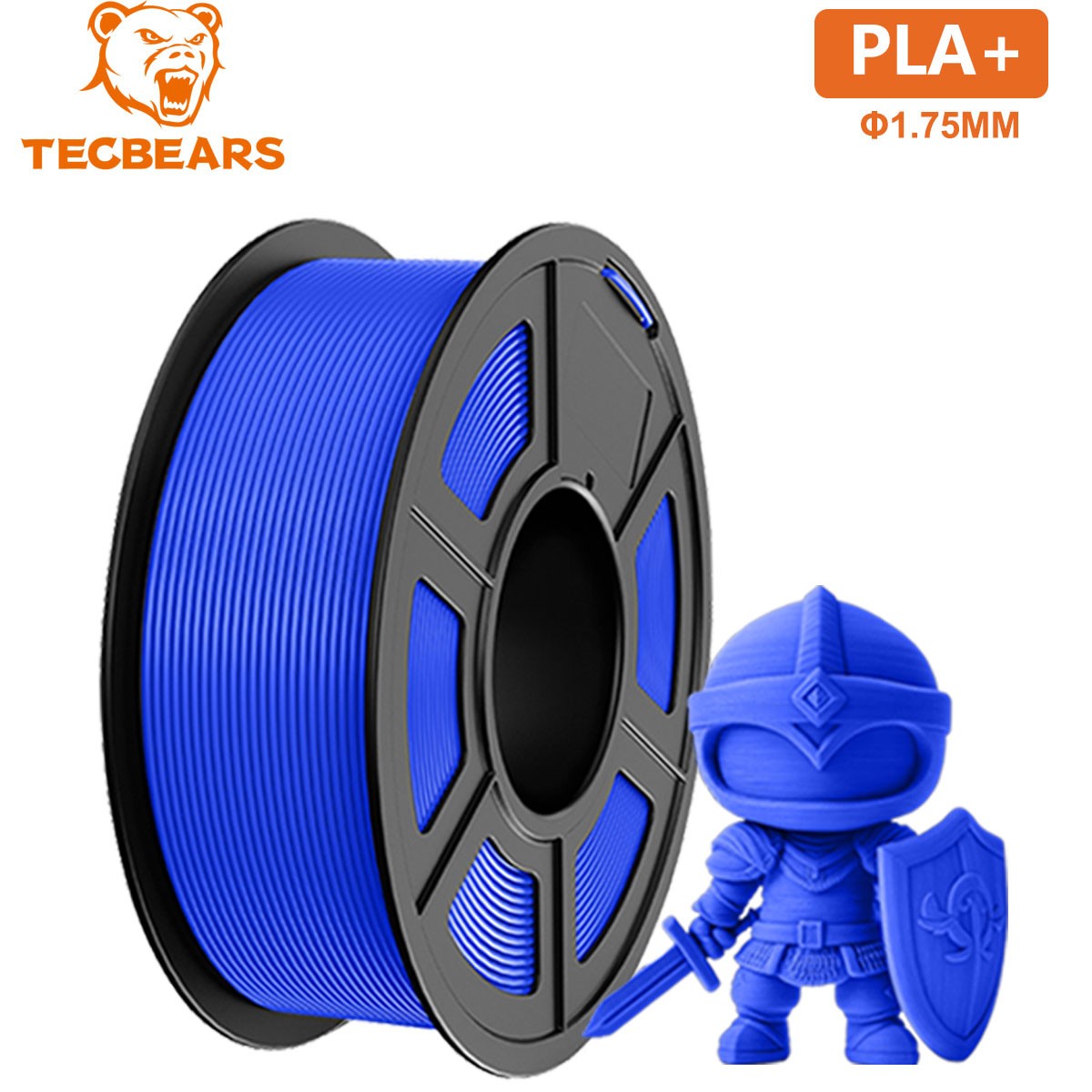 TECBEARS Blue PLA Plus Filament 1KG 1.75mm 3D Printer Filament PLA+ Neatly Wound