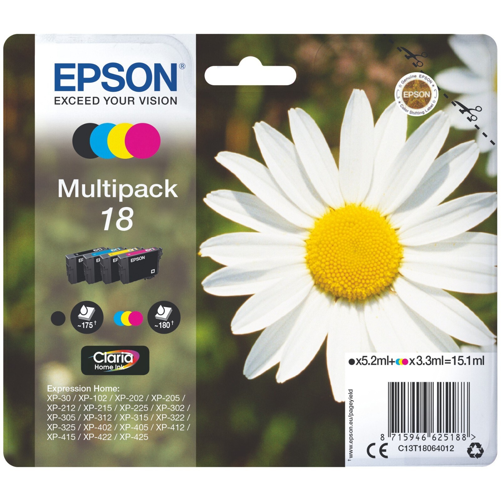 Epson 18 Multipack Daisy Ink Cartridge Black Genuine Epson XP-305 XP-212 XP-215