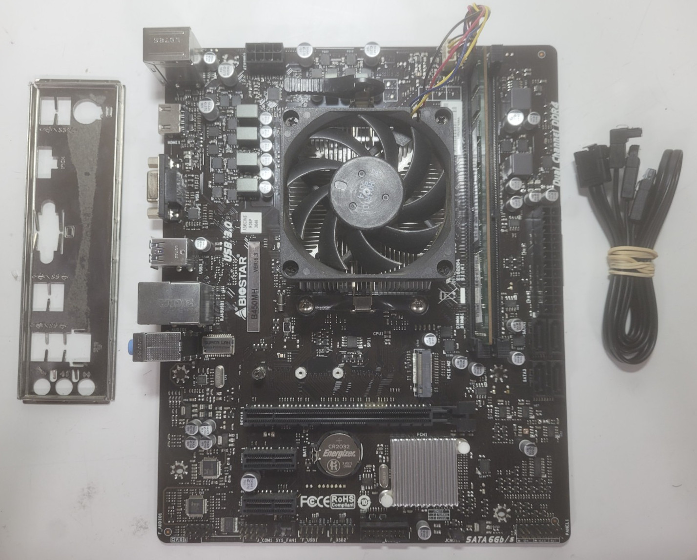 Biostar B450MH Motherboard AMD PRO A10-9700E 4GB RAM, IO Shield # 2266