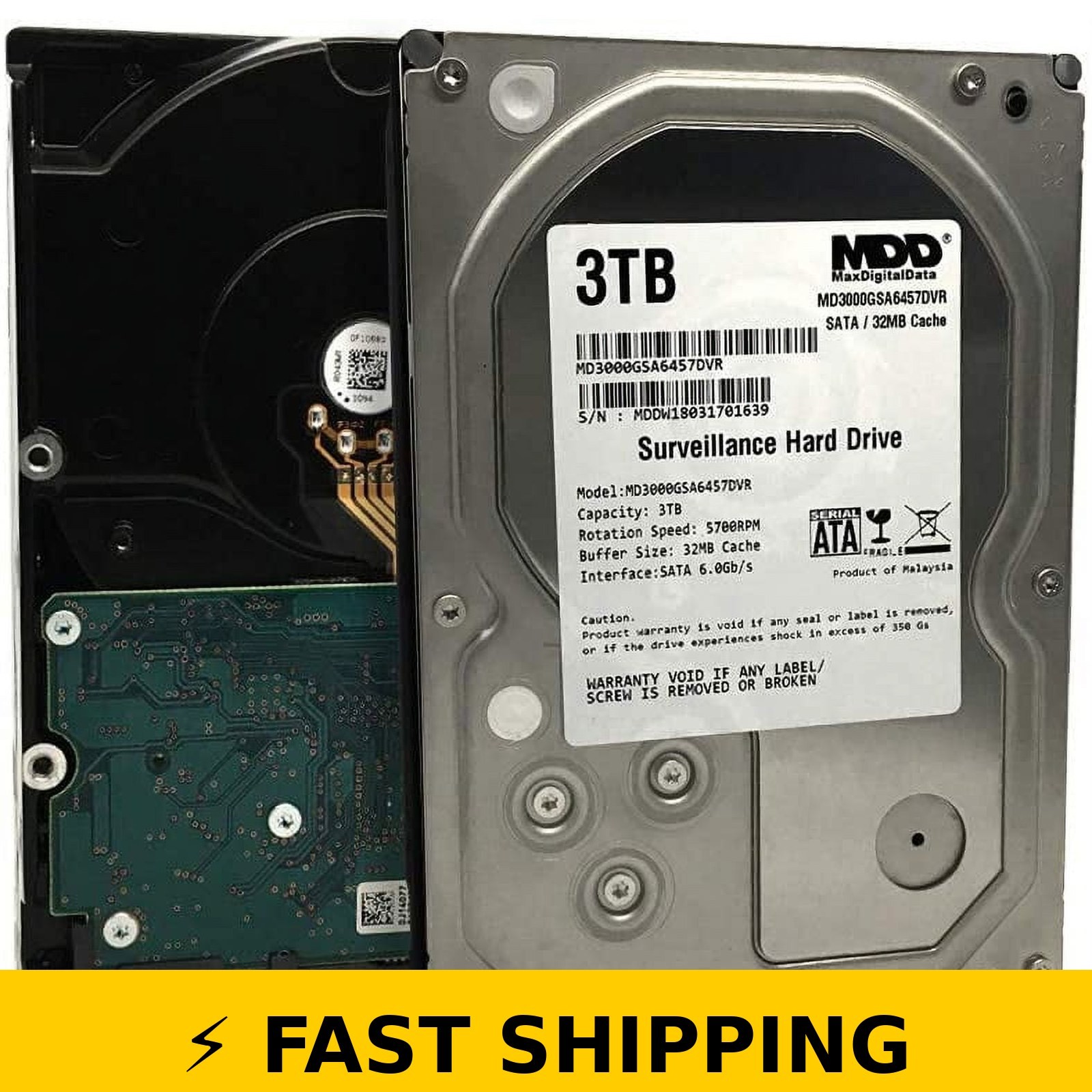 MaxDigitalData 3TB 3.5" Surveillance Hard Drive 5700RPM