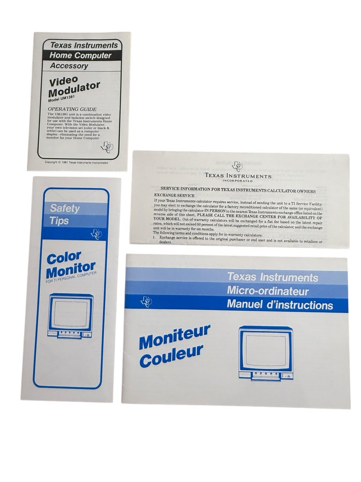 1981 82 Texas Instruments TI Home Computer Video Modulator Color Monitor Manuals