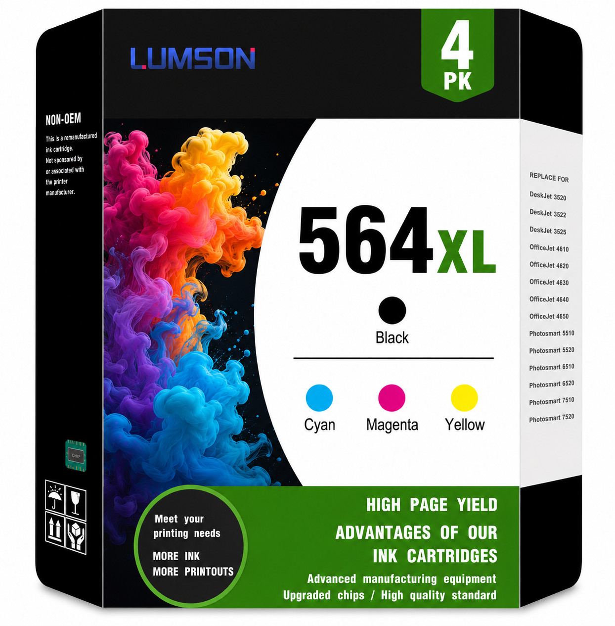 564XL Ink Cartridge Replacement (4-Pack) for HP 3520 5520 5511 4620 Printers