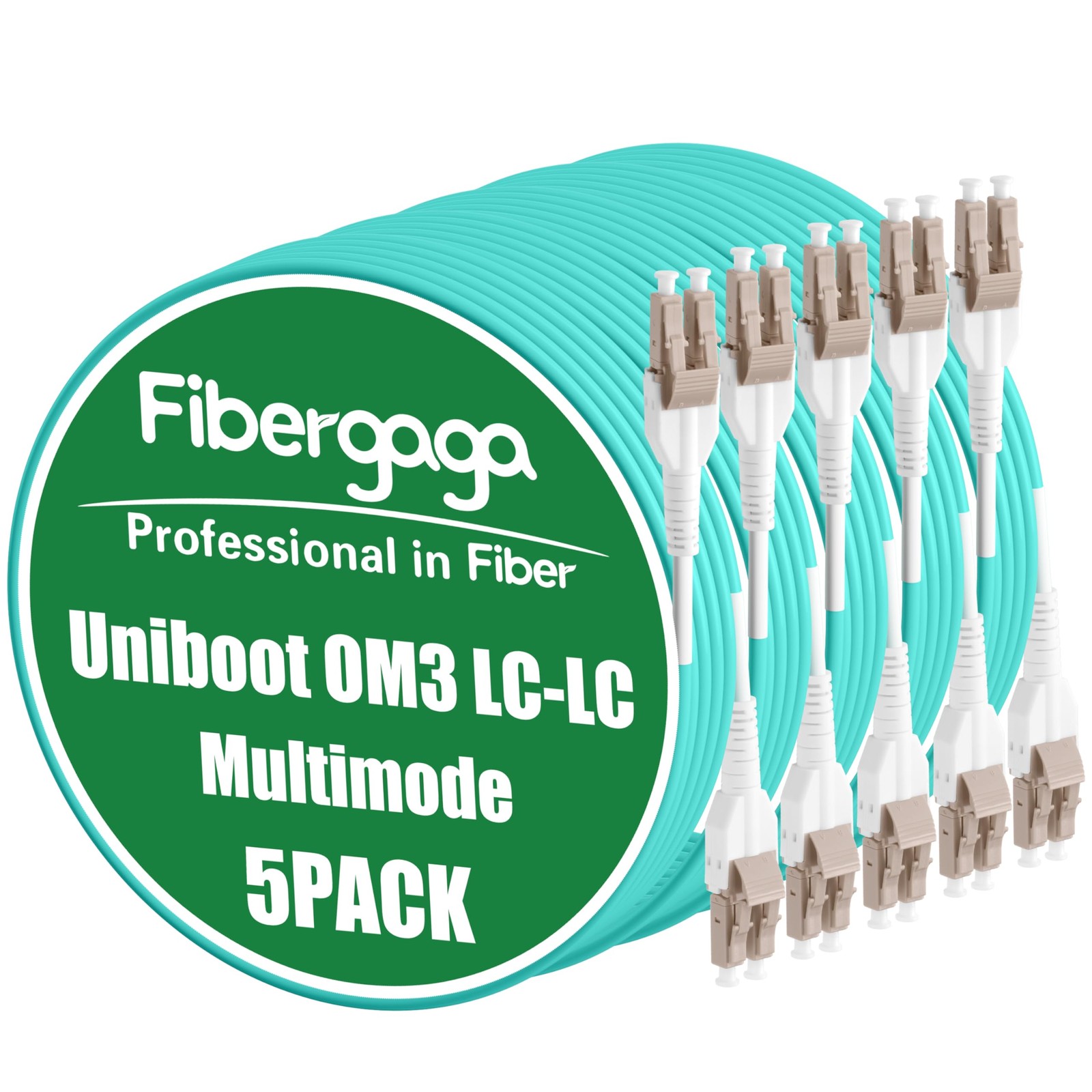 5Pack 0.5M / 1.6 FT Uniboot OM3 LC to LC Multimode Duplex Fiber Cables