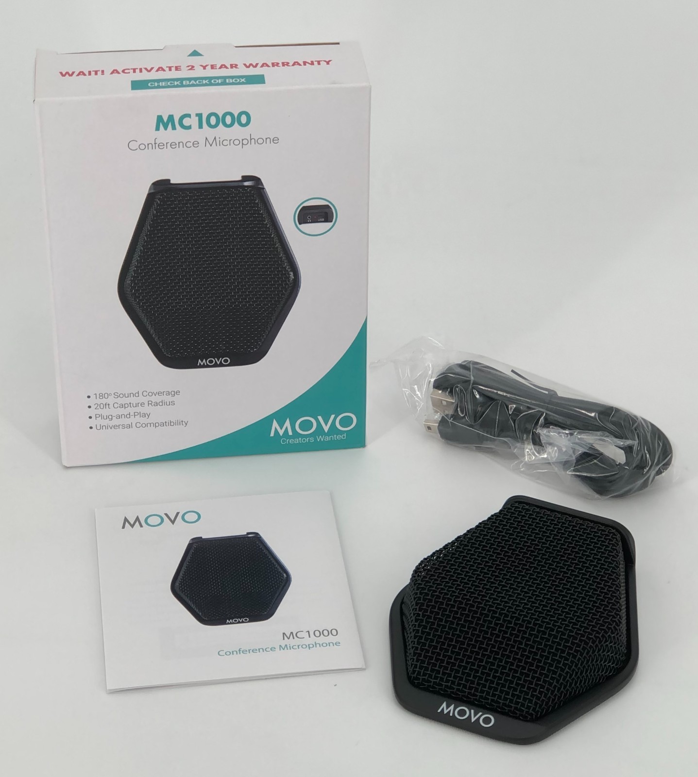 Movo MC1000 Conference USB Microphone for Computer Desktop and Laptop-20ft range