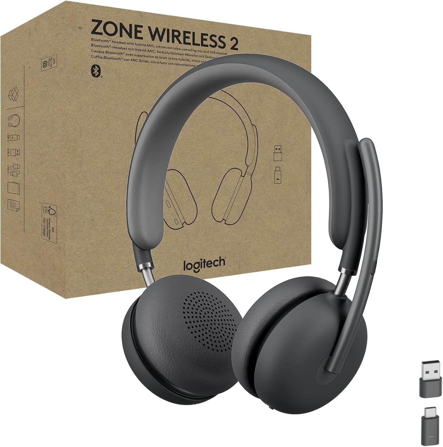 Logitech Zone Wireless 2 Premium AI Noise Cancel Headset Bluetooth Pairing Black