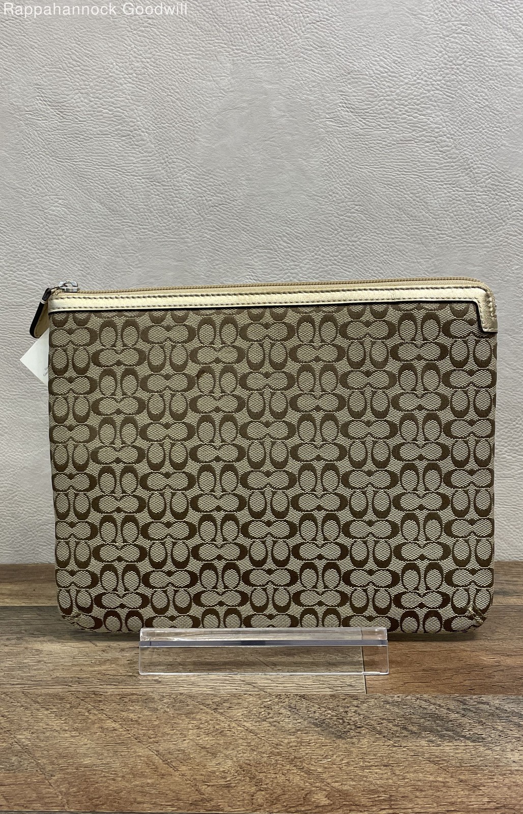 Coach Khaki Silver Metallic Signature Tablet Sleeve F61035 Case NWT