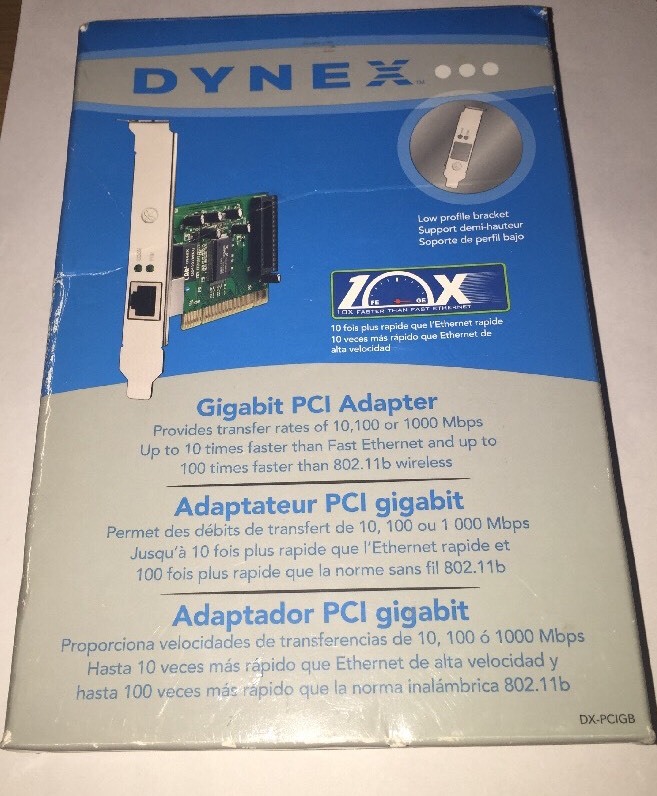 Dynex DX-PCIGB 10/100Mbps Fast Ethernet Gigabit PCI Desktop Adapter NEW