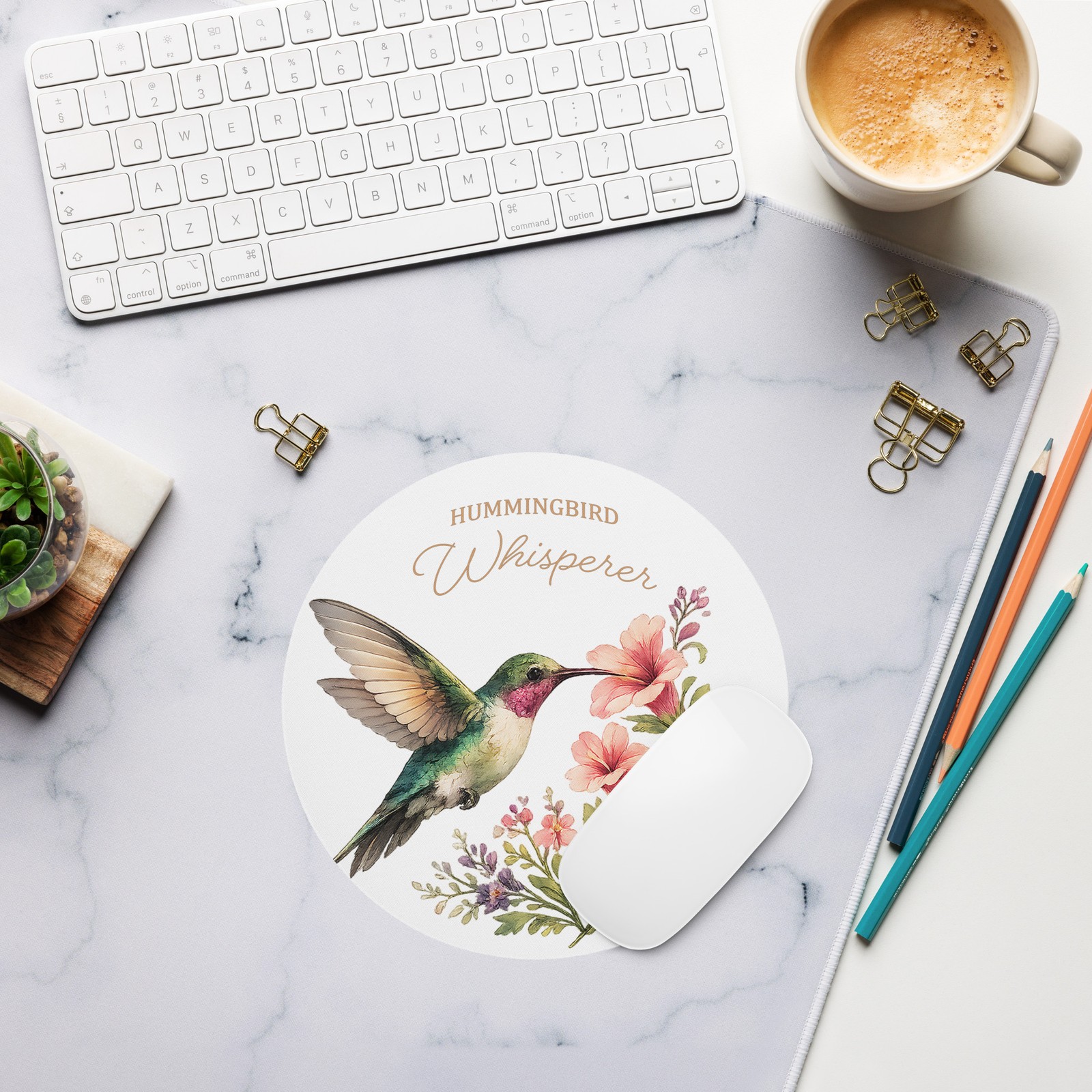 Hummingbird Mouse Pad | Botanical Desk Accessory for Bird Lovers