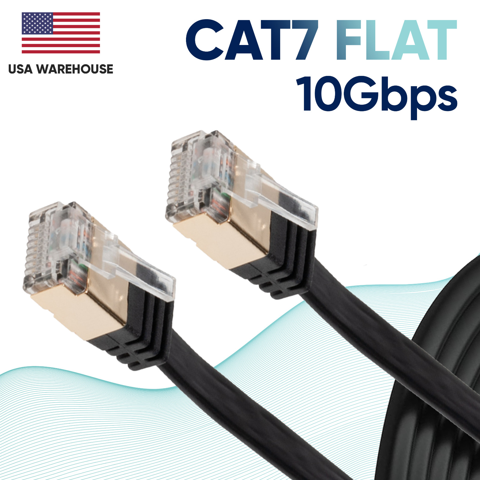 CAT7 Flat Ethernet Cable 10Gbps LAN Network Cord 6 10 20 25 30 50 75 100 Lot