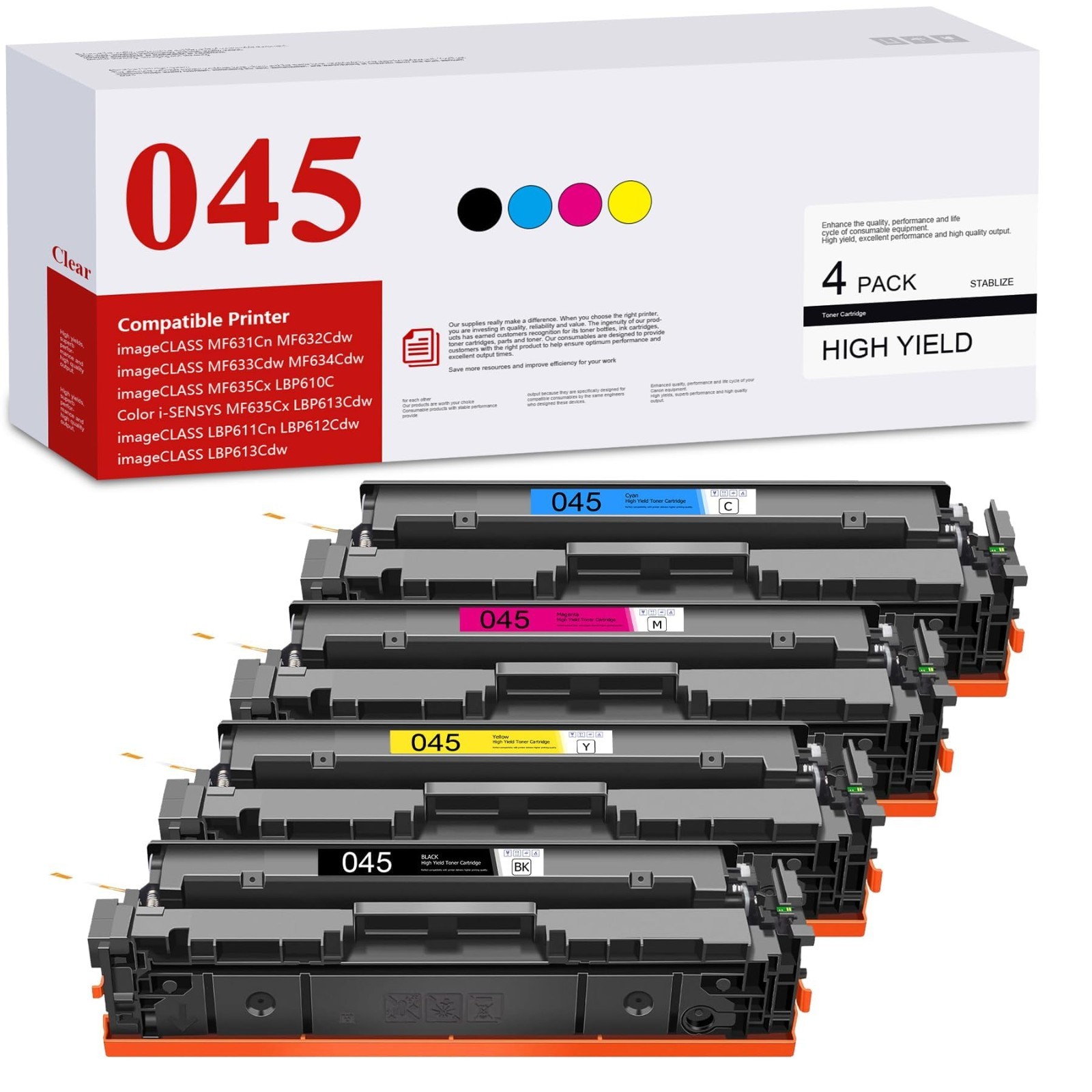 045 045H Toner Cartridge Set High-Yield 4-Pack(BK/C/M/Y) Replacement
