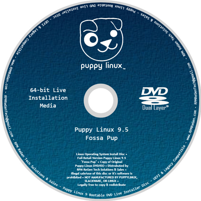Puppy Linux 9.5 Installation Disc: BOOTABLE, LIVE FOSSA PUP LITE LINUX SLACKWARE
