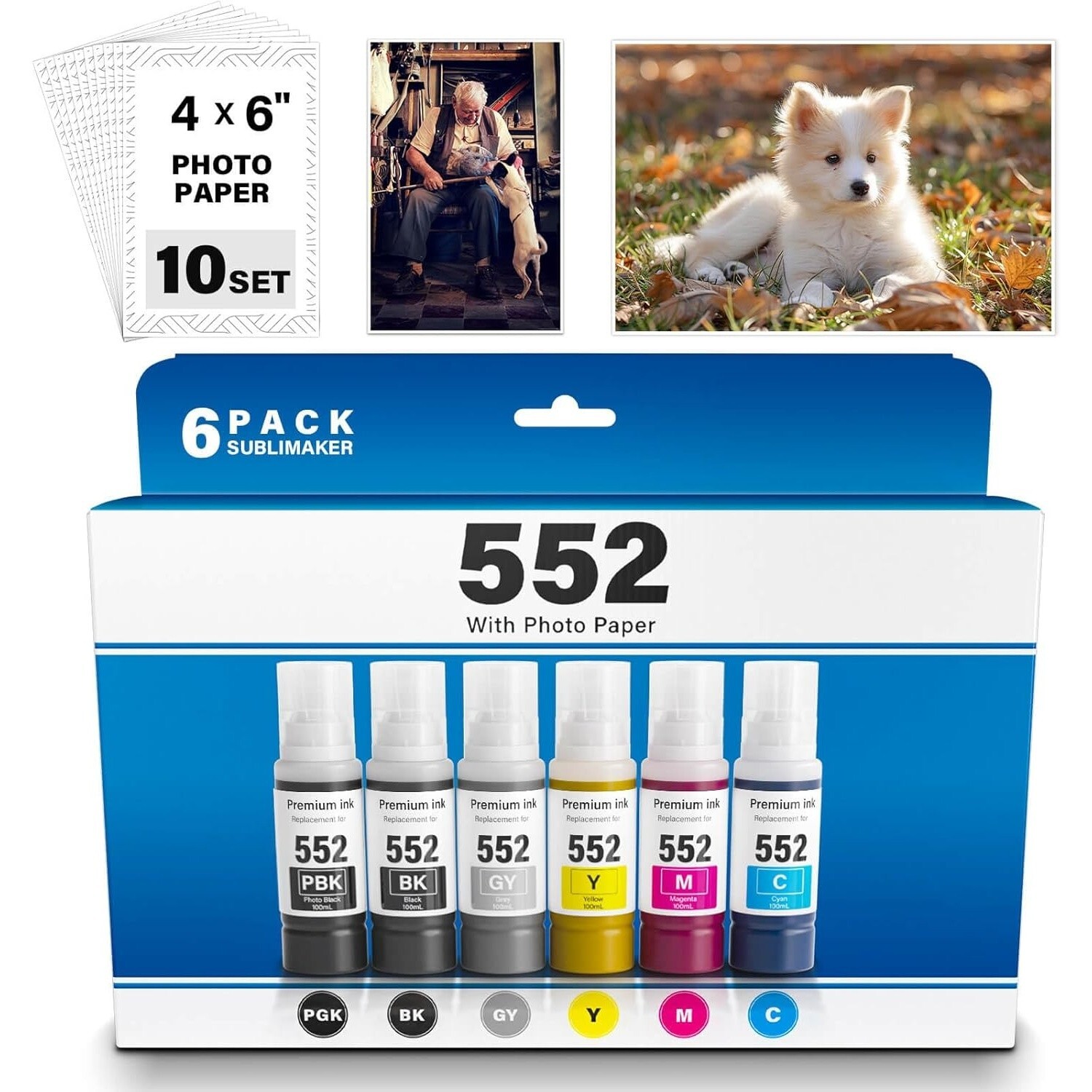 552 Ink Refill Bottles 6 Pack 600ML Compatible for Epson Ecotank ET-8550 ET-8500