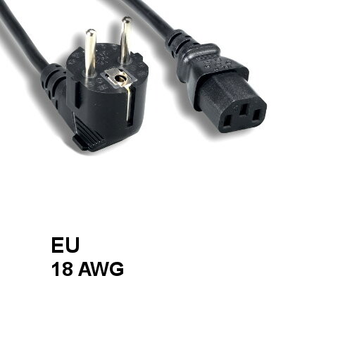 6 feet 18AWG European AC Power Cable IEC-60320 C13 to Right Angle CEE 7/7 SCHUKO