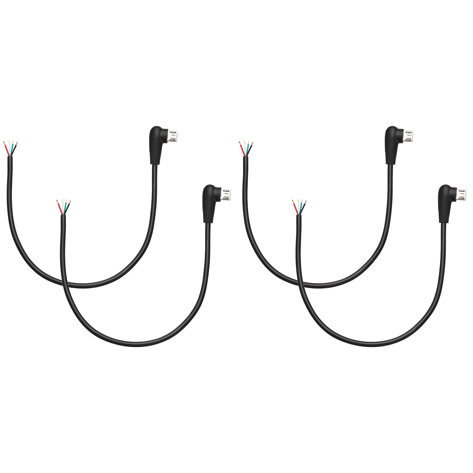 4Pcs 5V 2.4A Right Angle Micro USB Pigtail Cable 4 Pin 0.66ft Black