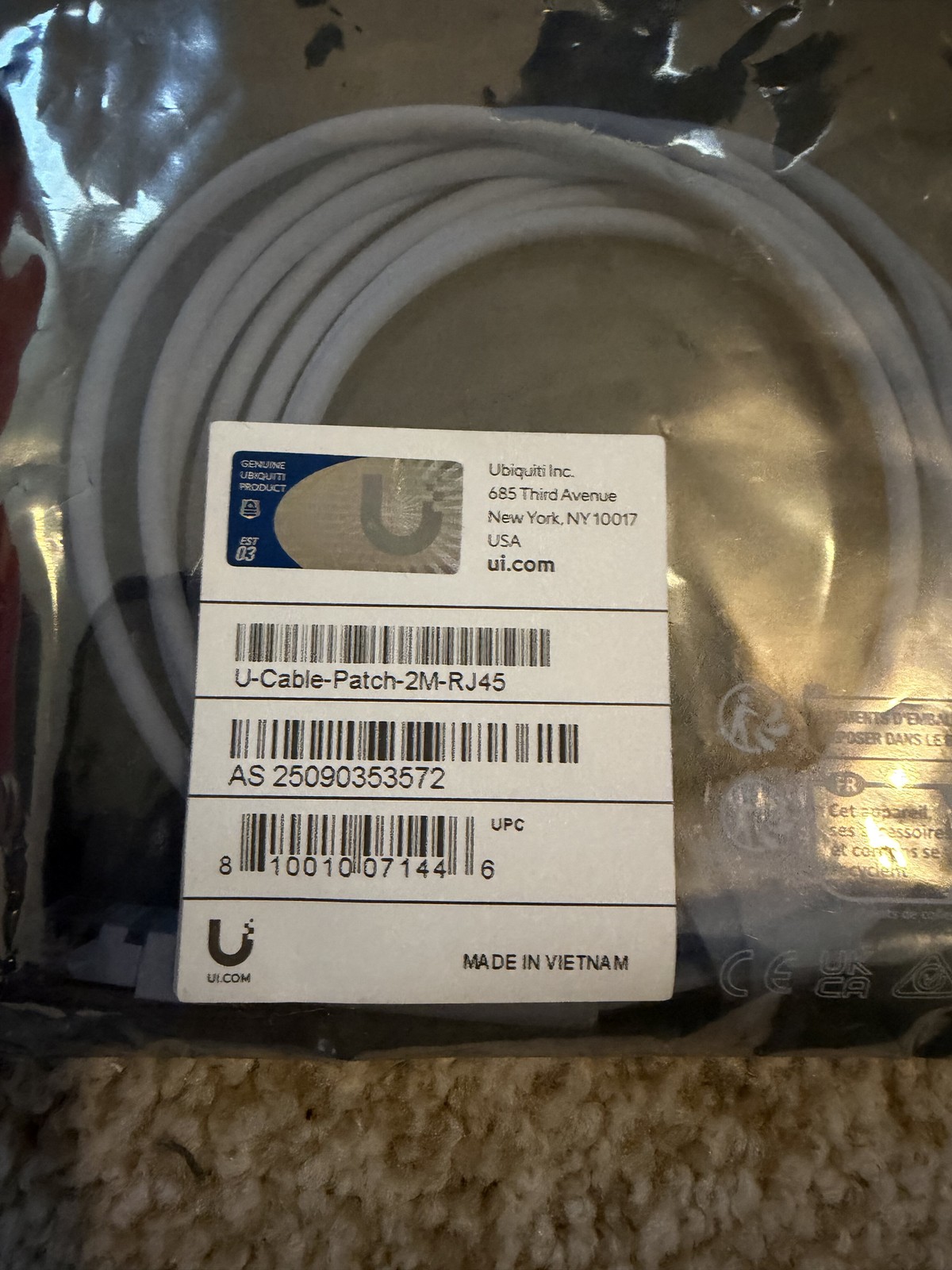 4x Ubiquiti U-Cable-Patch-2M-RJ45 Ethernet Patch Cables 2 Meter New Sealed