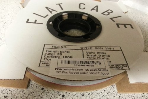 16 Wire Flat Ribbon Cable 100 Ft Spool, 2.54mm Pitch, 300V Rated