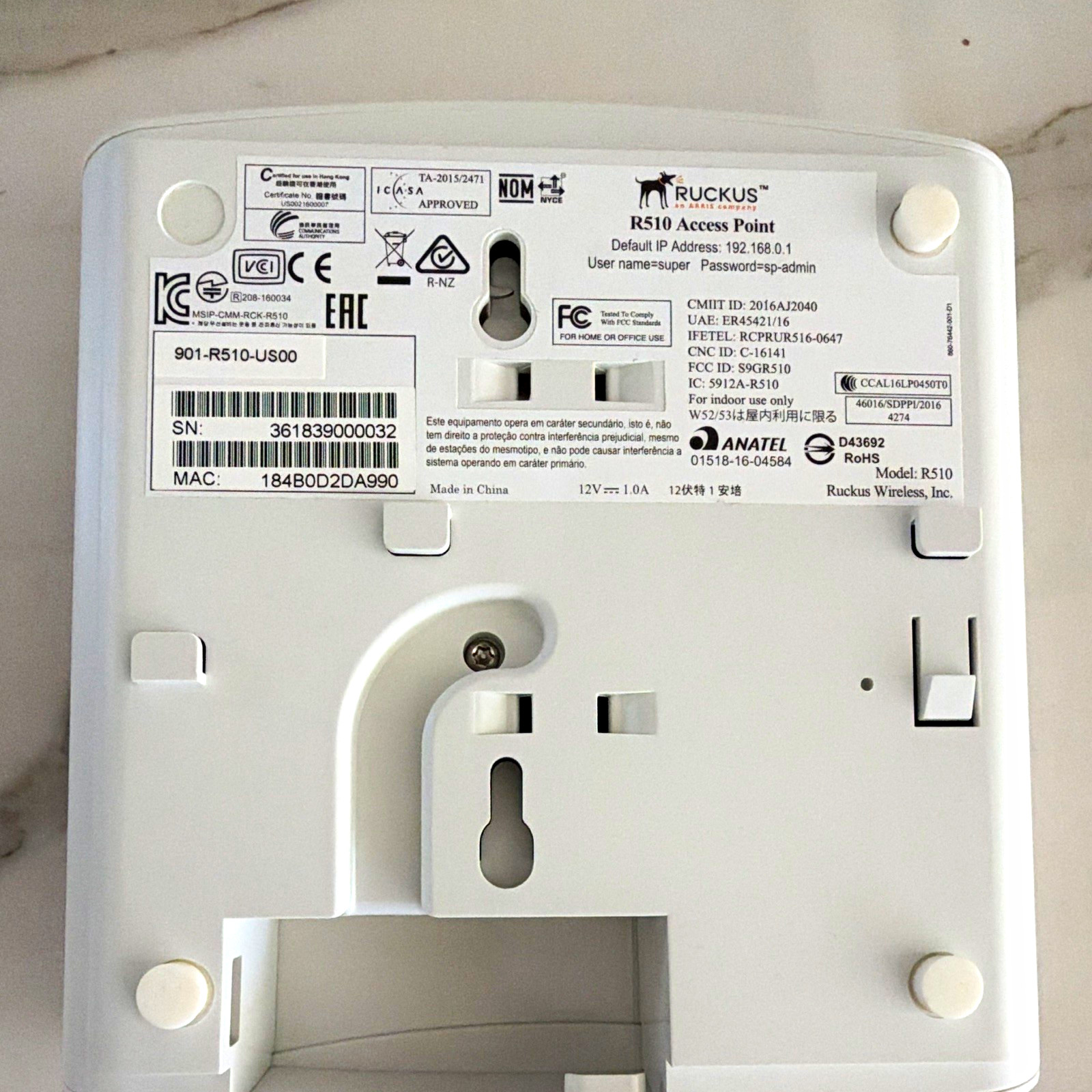 Ruckus ZoneFlex R510 Wireless Access Point PoE White 2x RJ-45 867 Mbps