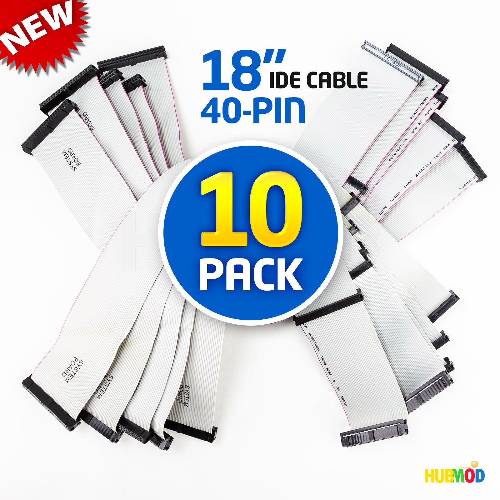 LOT of 10 18" inch 40 Pin Wire 3-Connector Parallel ATA IDE Flat Ribbon Cable