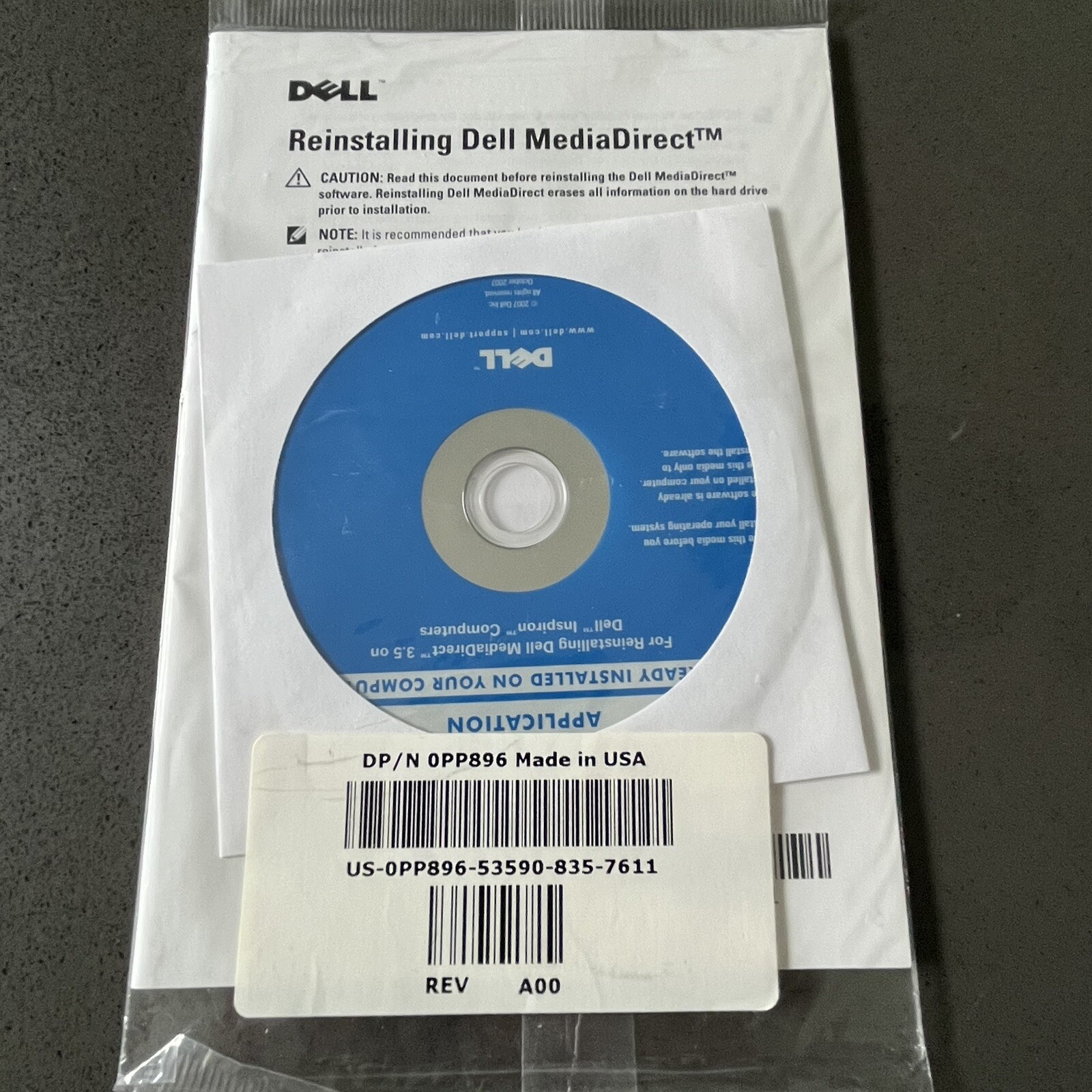 NEW Dell MediaDirect 3.5 For Full  Reinstallation, w/DVD & Manual. 