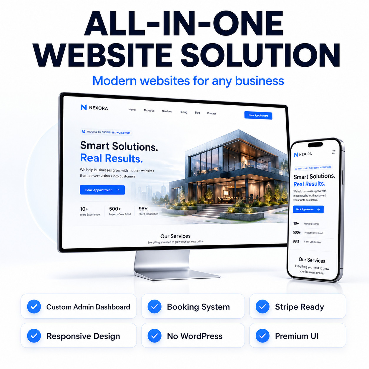 Modern Business Website Booking System Custom Admin Dashboard Mobile Responsive
