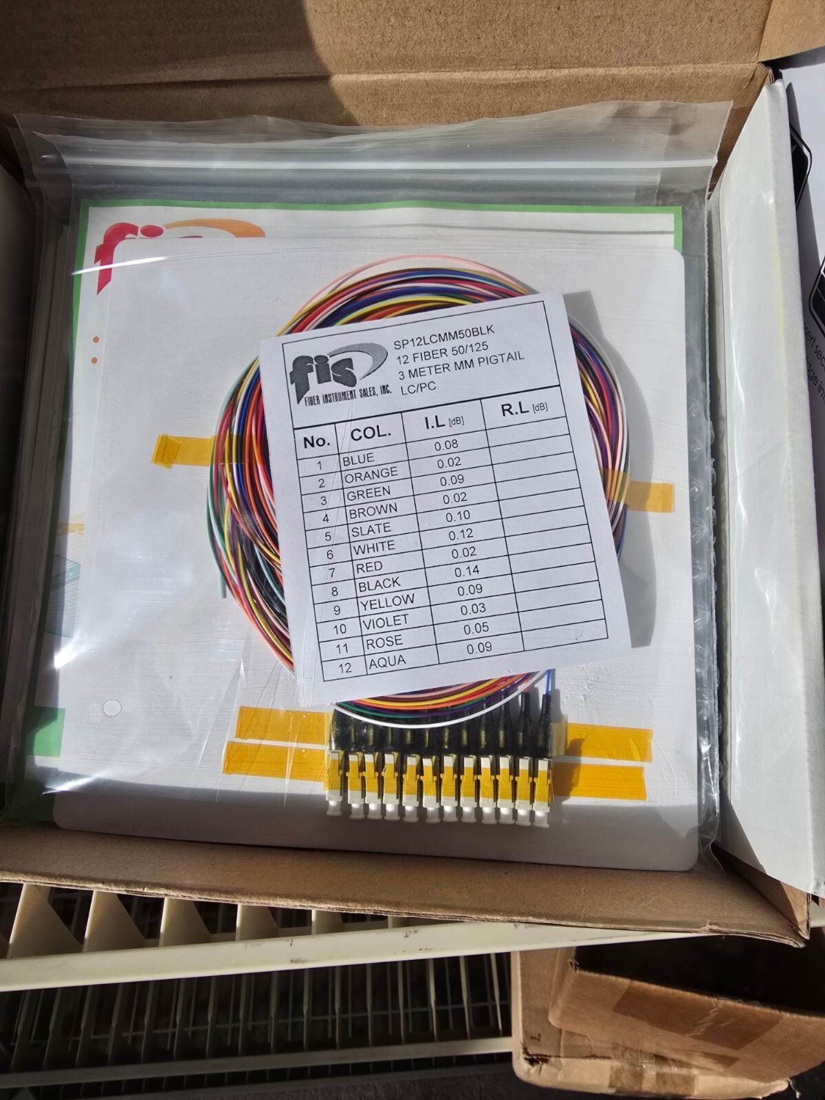 FIS Pigtail, 12 Fiber, Multimode 50um 3 Meters - NEW BOX OF 9