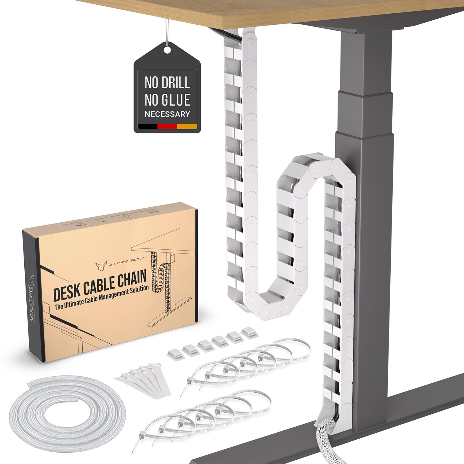 Ultimate Setup Under Desk Cable Management Vertebrae - Perfect for Sit White 