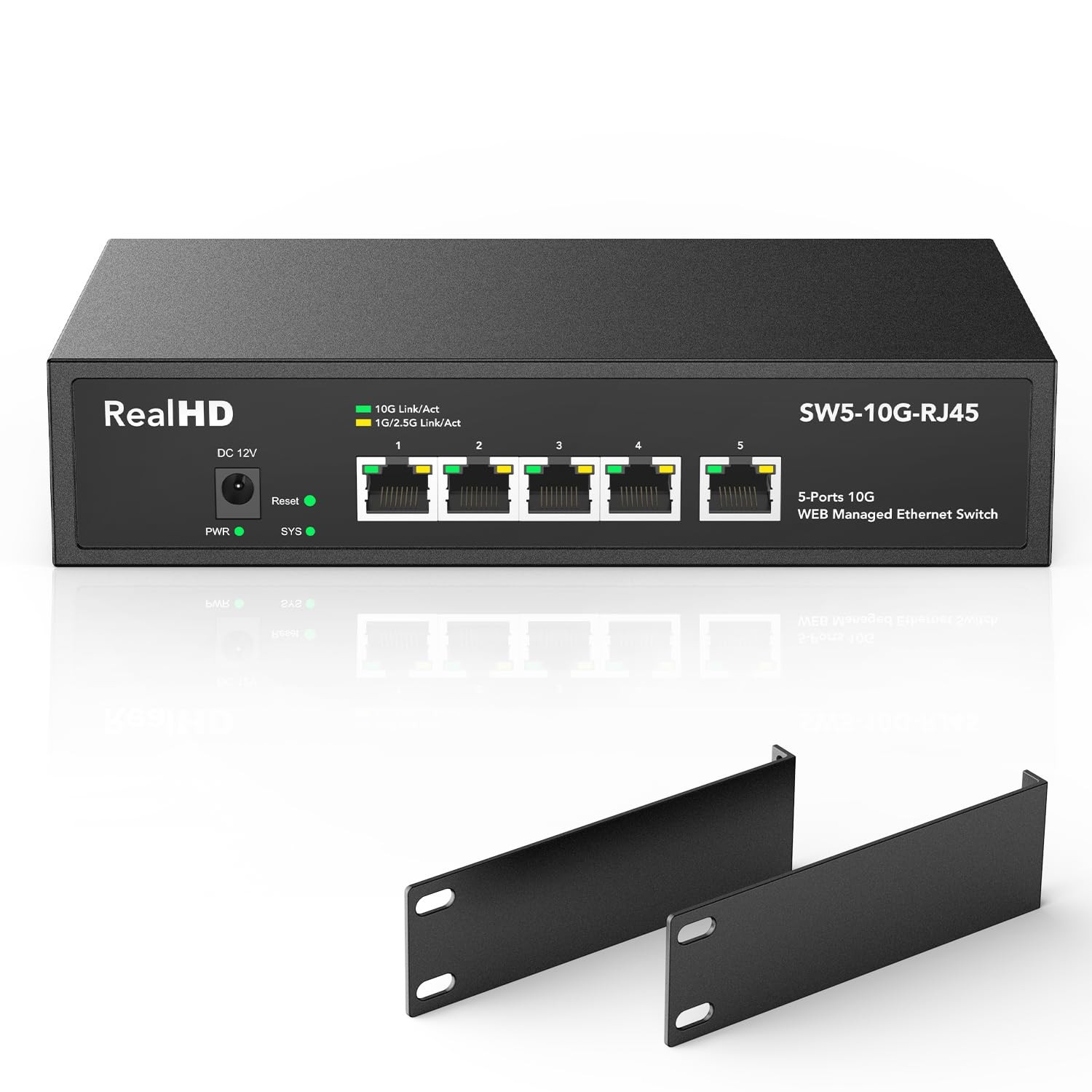 5 Port 10Gb RJ45 Web Managed Ethernet Network Switch Multi-Gig Rack Mount Fan